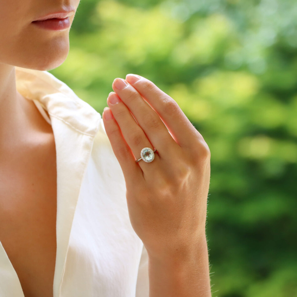 Vintage Aquamarine and Diamond Halo Cluster Ring in White Gold