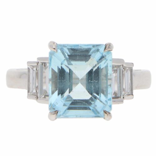 Contemporary 3.51ct Aquamarine and Diamond Ring in White Gold
