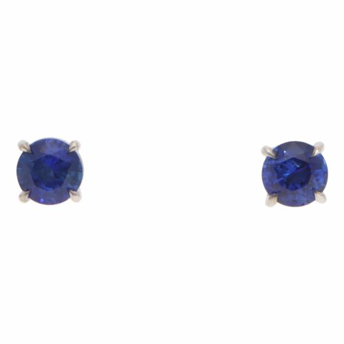 Contemporary Blue Sapphire Stud Earrings in White Gold
