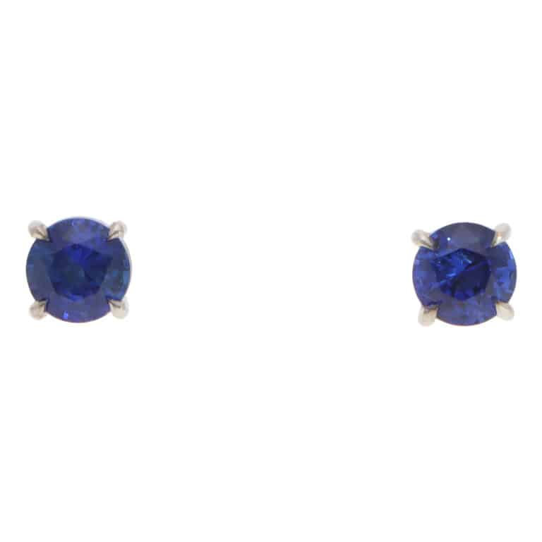 Contemporary Blue Sapphire Stud Earrings in White Gold
