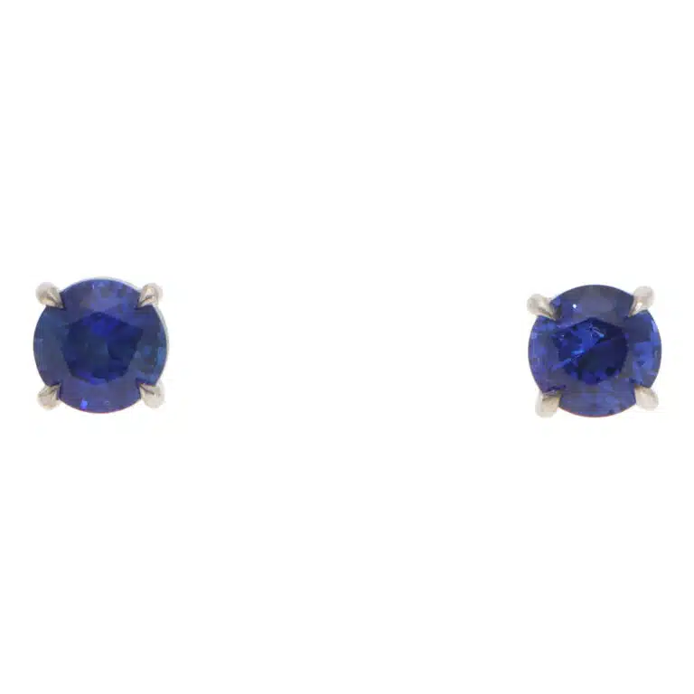 Contemporary Blue Sapphire Stud Earrings in White Gold