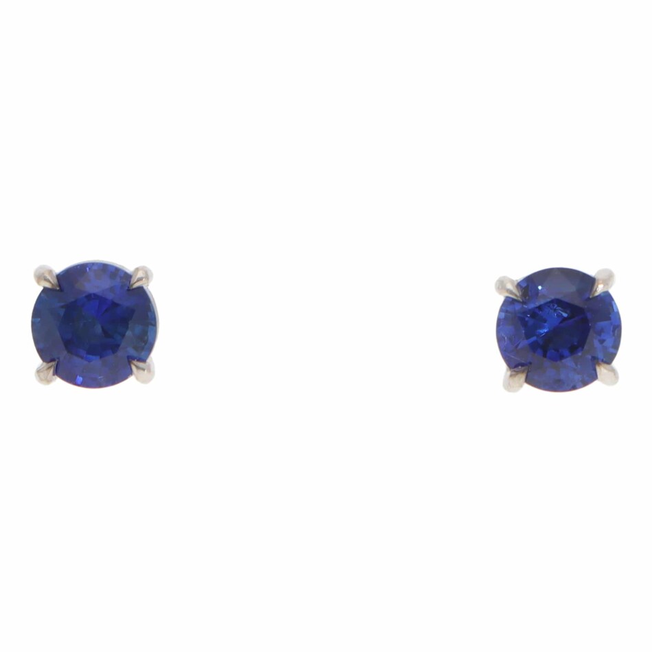 Contemporary Blue Sapphire Stud Earrings in White Gold
