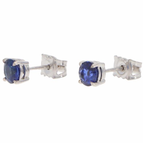 Contemporary Blue Sapphire Stud Earrings in White Gold