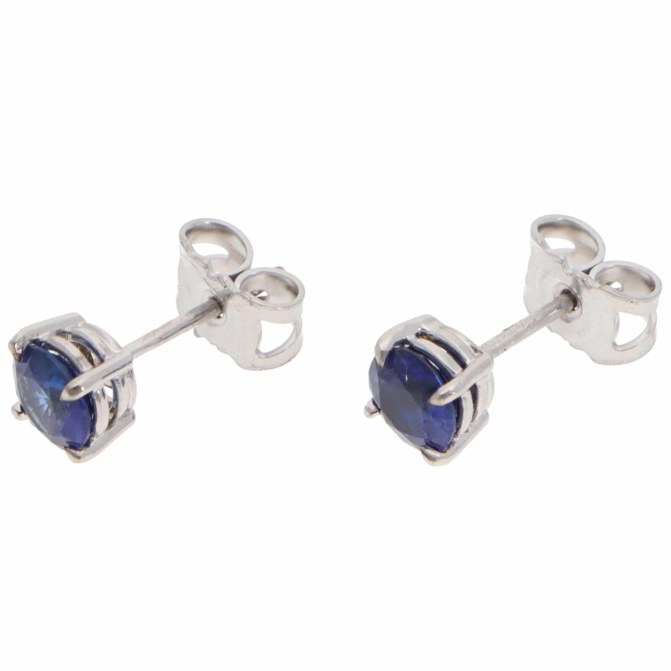 Contemporary Blue Sapphire Stud Earrings in White Gold