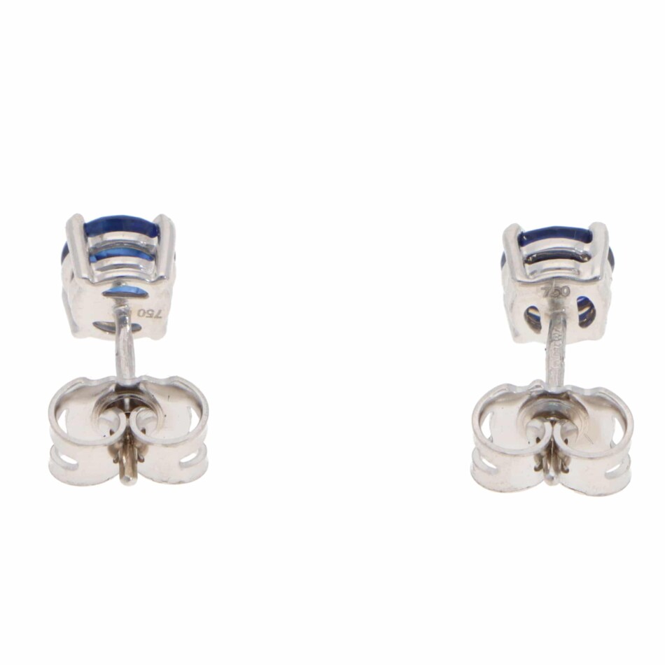 Contemporary Blue Sapphire Stud Earrings in White Gold