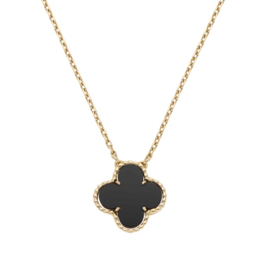 Vintage Van Cleef & Arpels Onyx Alhambra Pendant in Yellow Gold