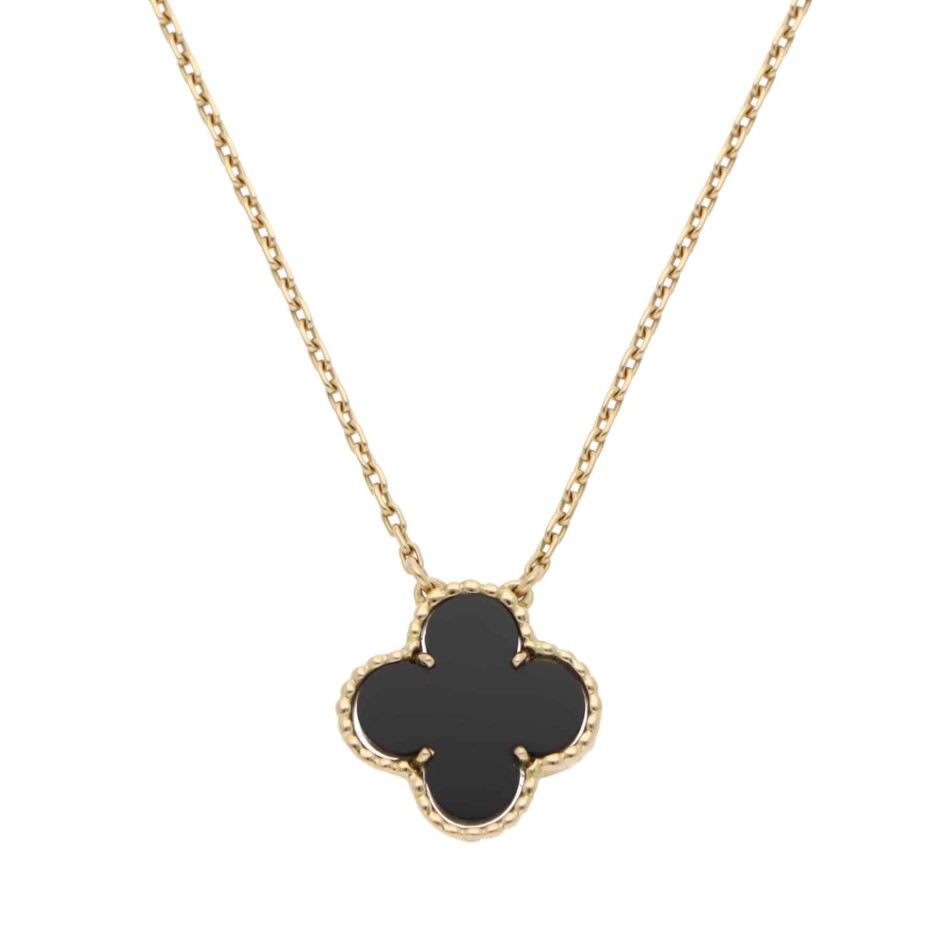 Vintage Van Cleef & Arpels Onyx Alhambra Pendant in Yellow Gold