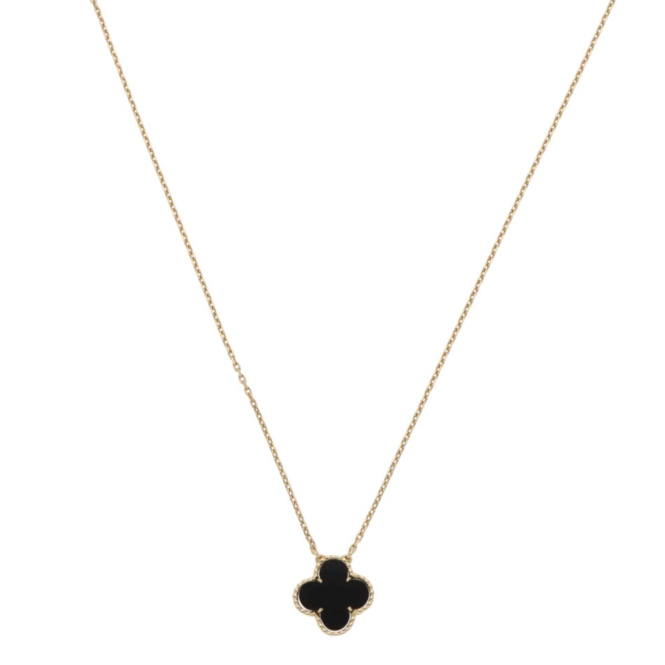 Vintage Van Cleef & Arpels Onyx Alhambra Pendant in Yellow Gold