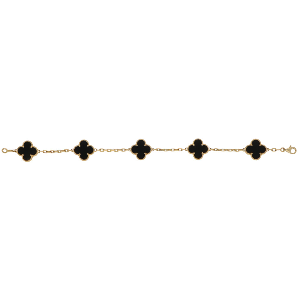 Vintage Van Cleef & Arpels Onyx Alhambra Bracelet in Yellow Gold
