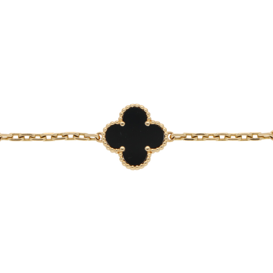 Vintage Van Cleef & Arpels Onyx Alhambra Bracelet in Yellow Gold