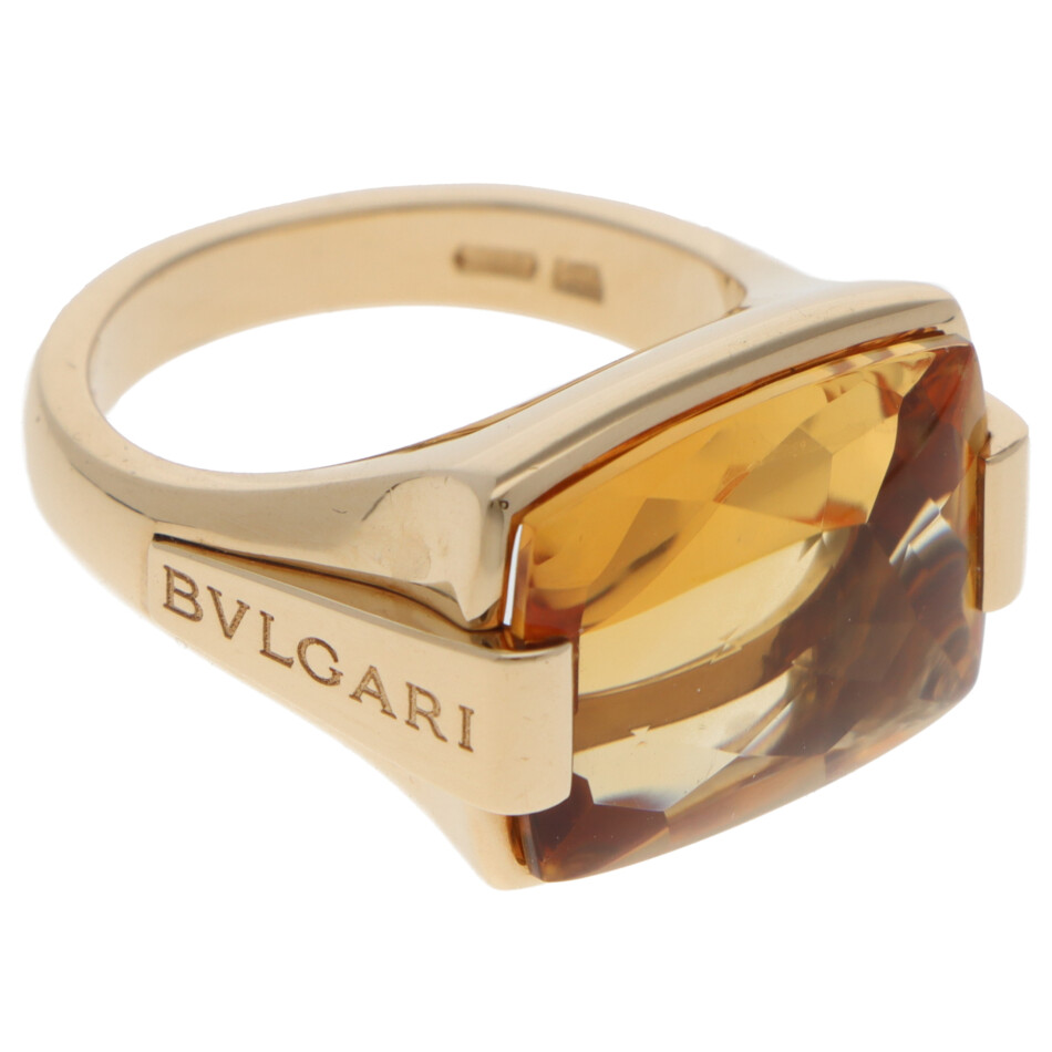 Vintage Bulgari Metropolis Citrine Ring in Yellow Gold