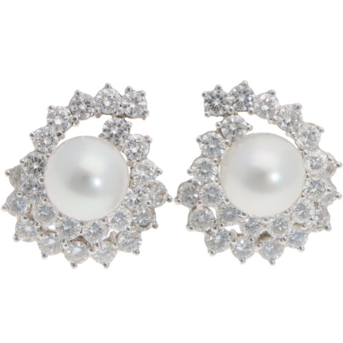 Vintage Pearl and Diamond Earrings in White Gold