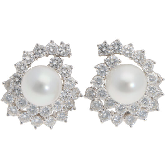 Vintage Pearl and Diamond Earrings in White Gold