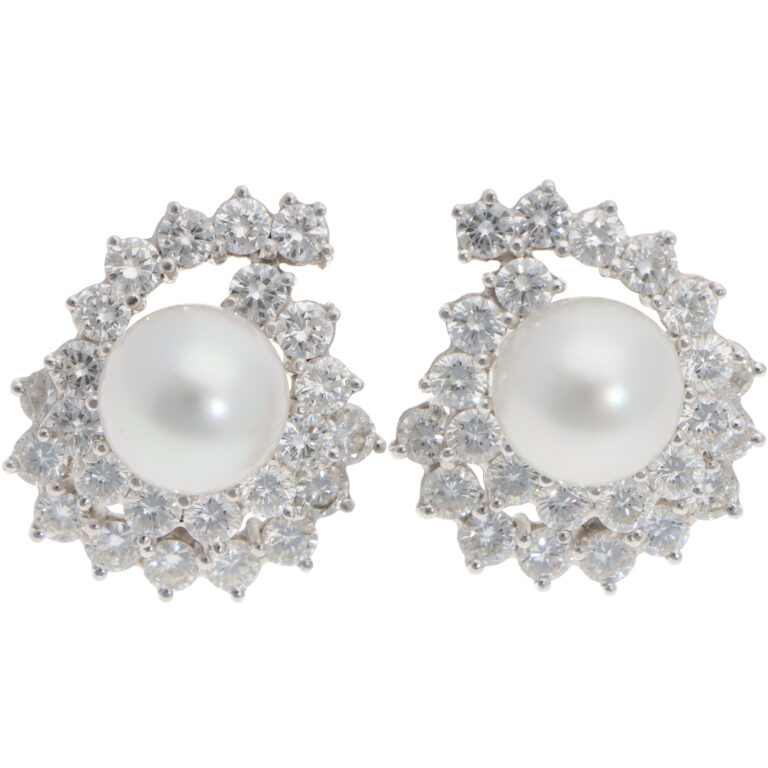 Vintage Pearl and Diamond Earrings in White Gold