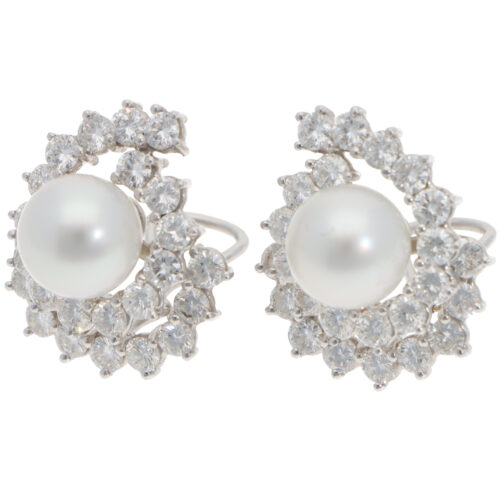 Vintage Pearl and Diamond Earrings in White Gold