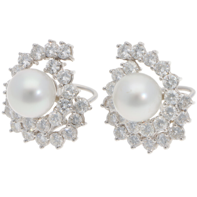 Vintage Pearl and Diamond Earrings in White Gold