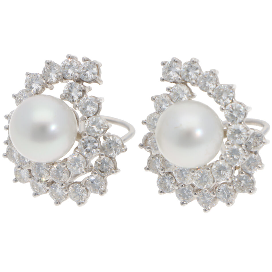 Vintage Pearl and Diamond Earrings in White Gold