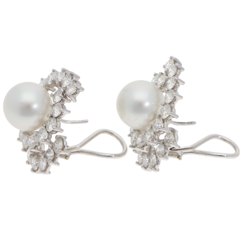 Vintage Pearl and Diamond Earrings in White Gold
