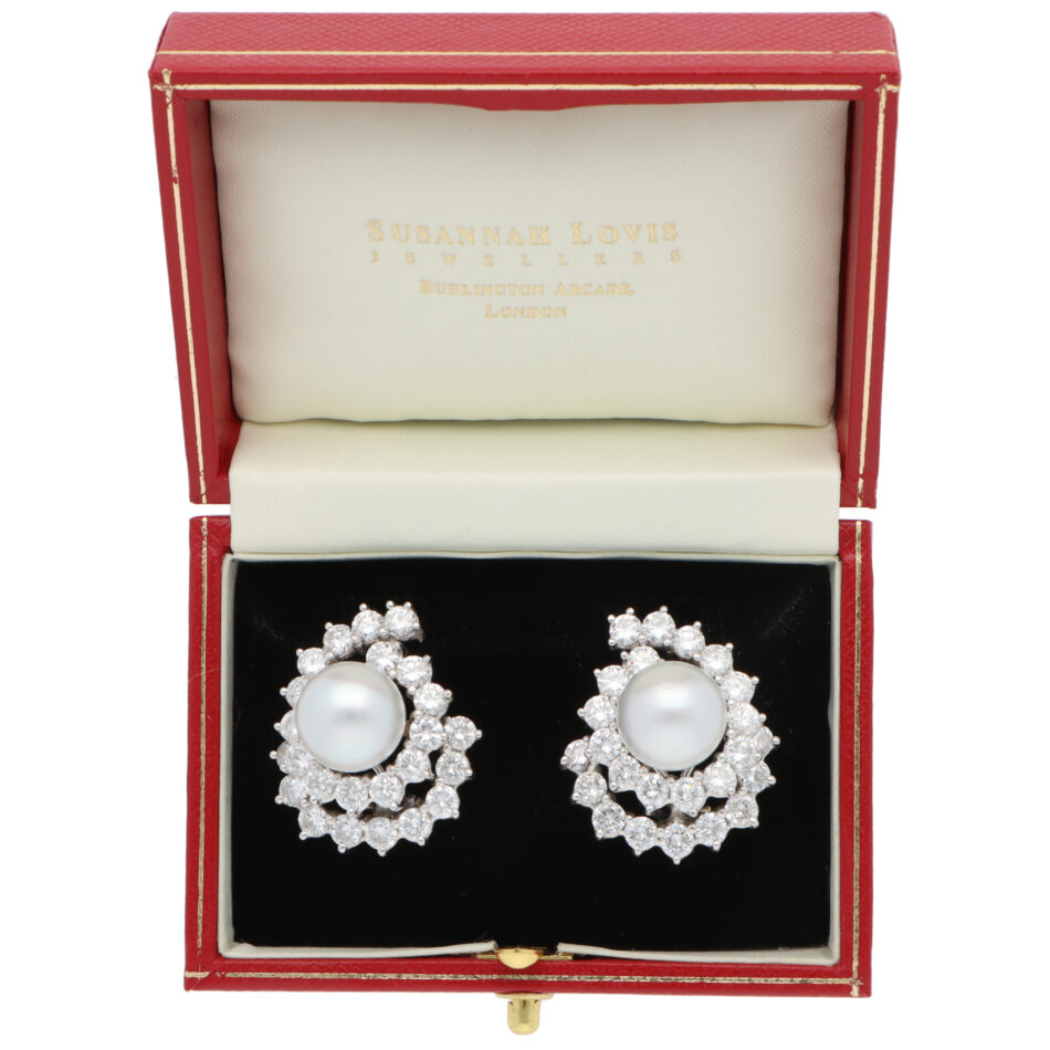 Vintage Pearl and Diamond Earrings in White Gold