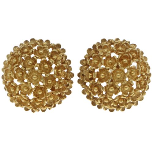 Vintage Floral Domed Stud Earrings in Yellow Gold