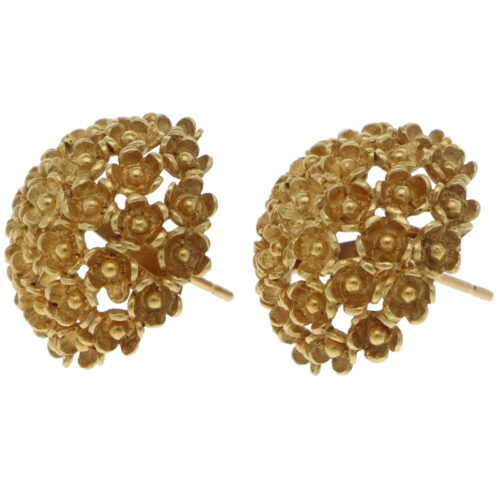 Vintage Floral Domed Stud Earrings in Yellow Gold