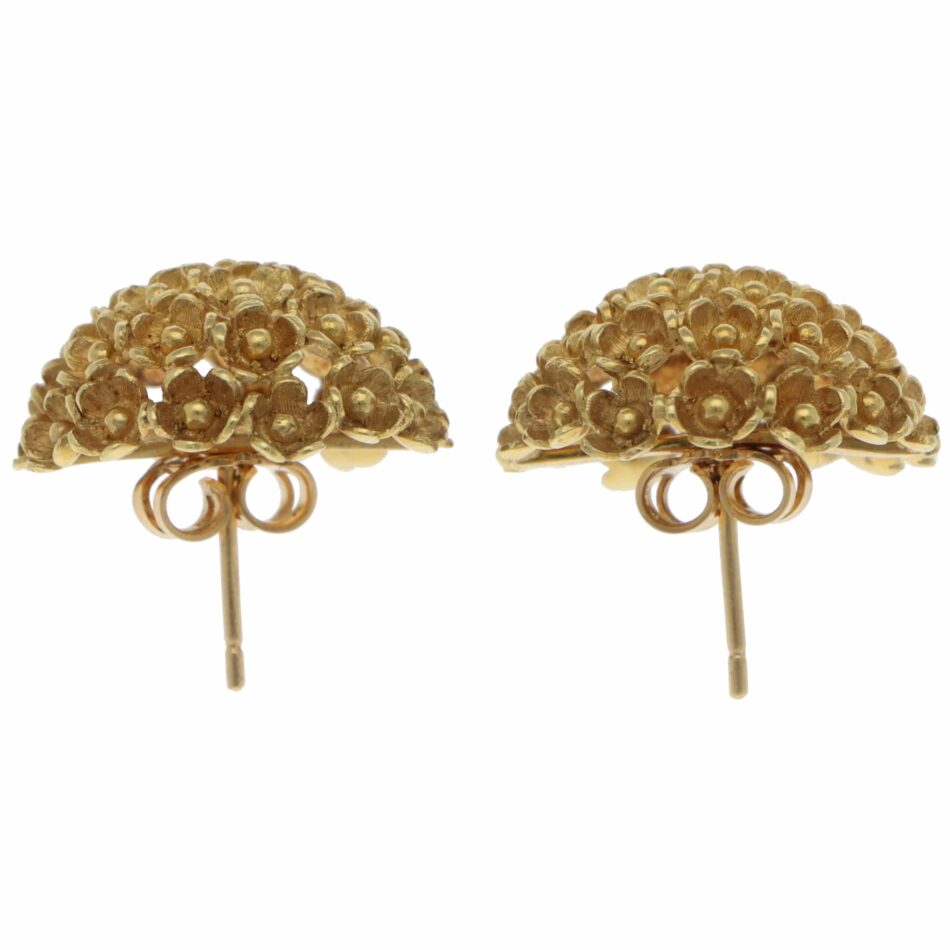 Vintage Floral Domed Stud Earrings in Yellow Gold