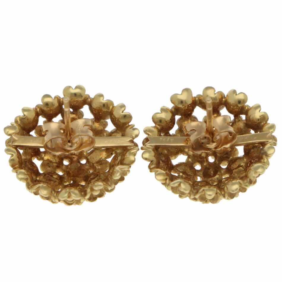 Vintage Floral Domed Stud Earrings in Yellow Gold