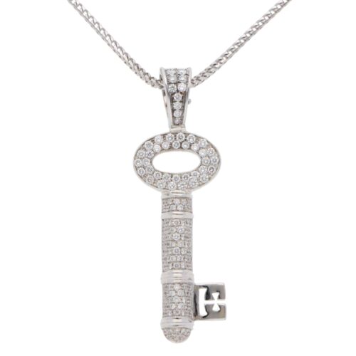 Vintage Theo Fennell Diamond Key Necklace in White Gold