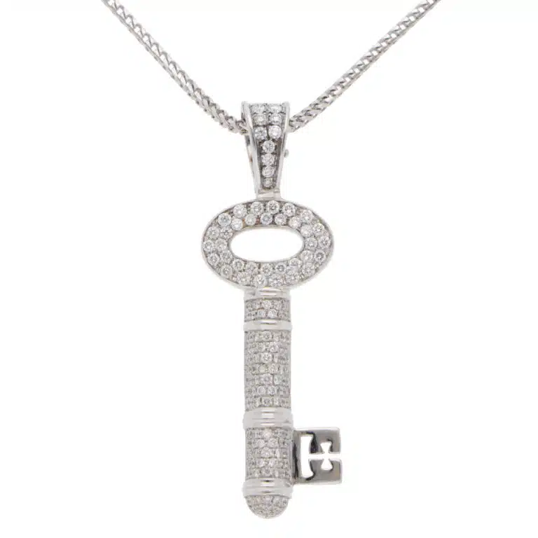 Vintage Theo Fennell Diamond Key Necklace in White Gold