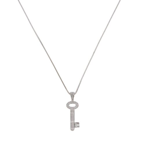 Vintage Theo Fennell Diamond Key Necklace in White Gold
