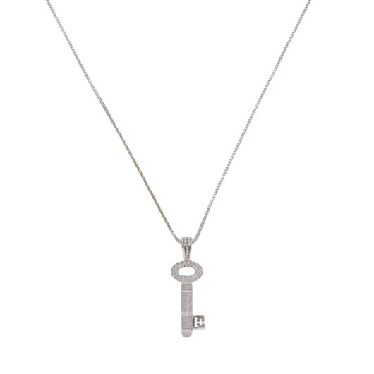 Vintage Theo Fennell Diamond Key Necklace in White Gold