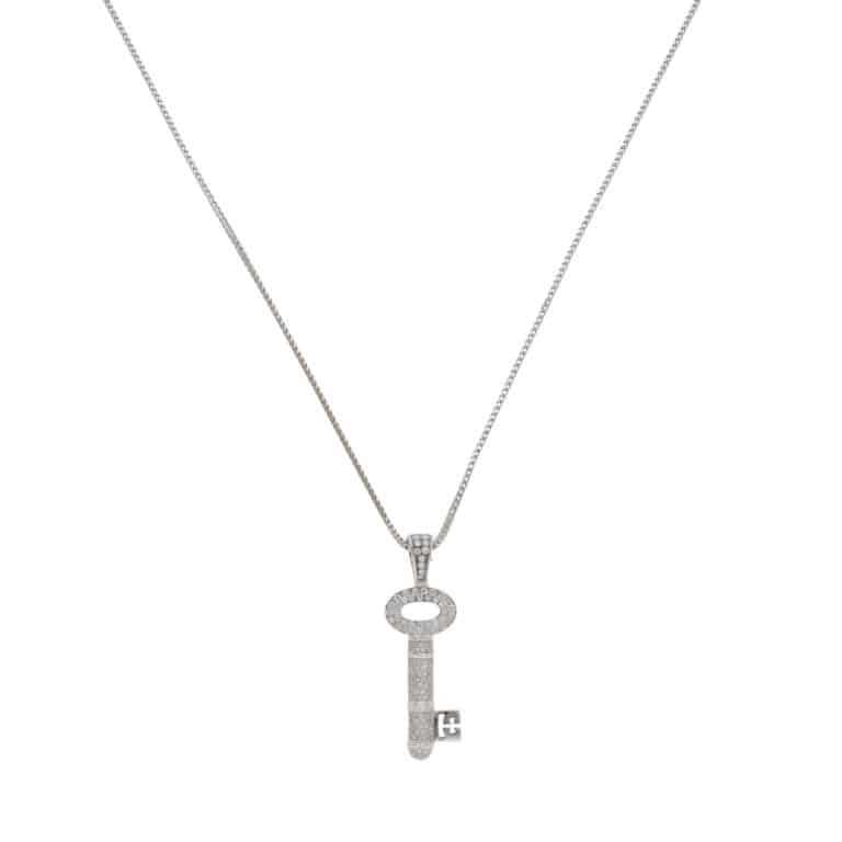 Vintage Theo Fennell Diamond Key Necklace in White Gold