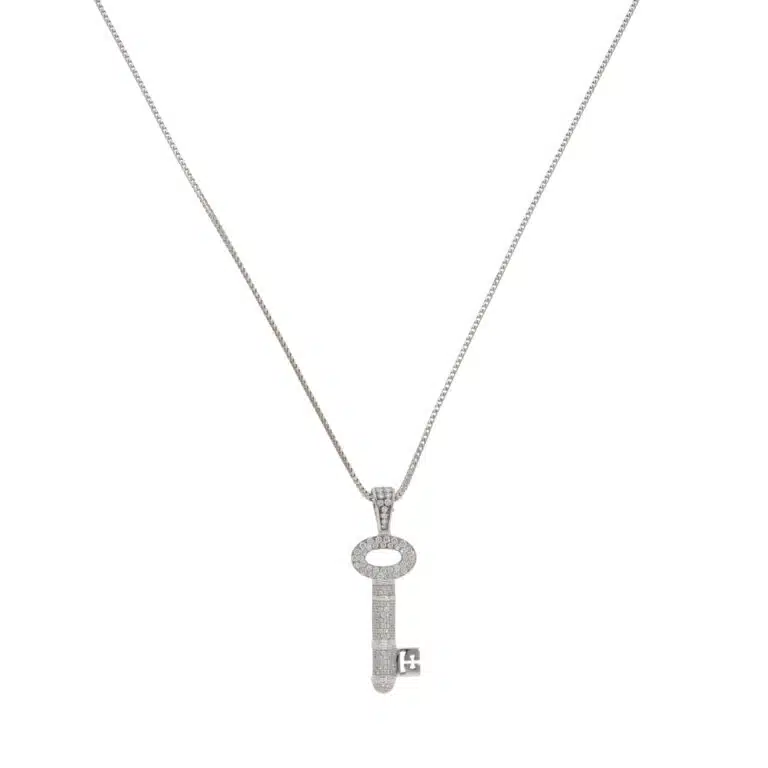 Vintage Theo Fennell Diamond Key Necklace in White Gold