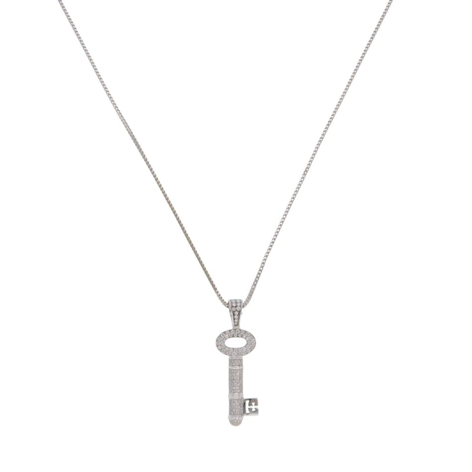 Vintage Theo Fennell Diamond Key Necklace in White Gold