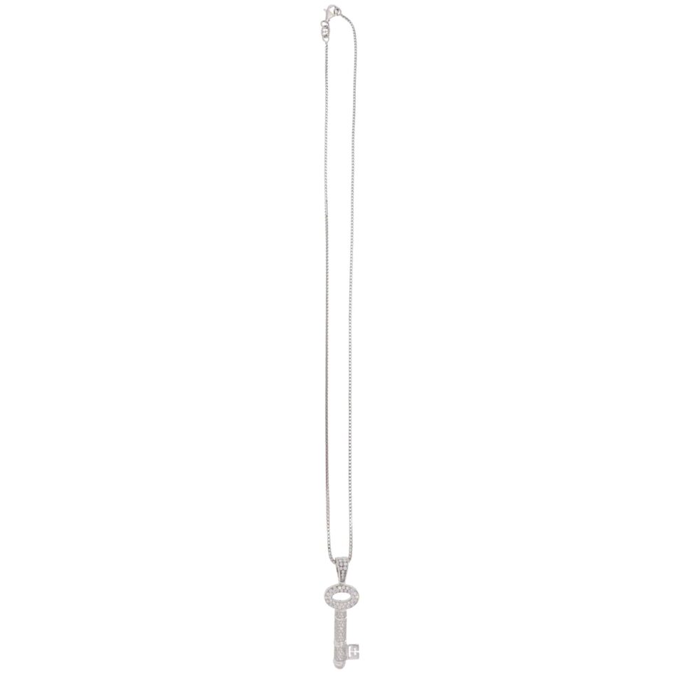 Vintage Theo Fennell Diamond Key Necklace in White Gold