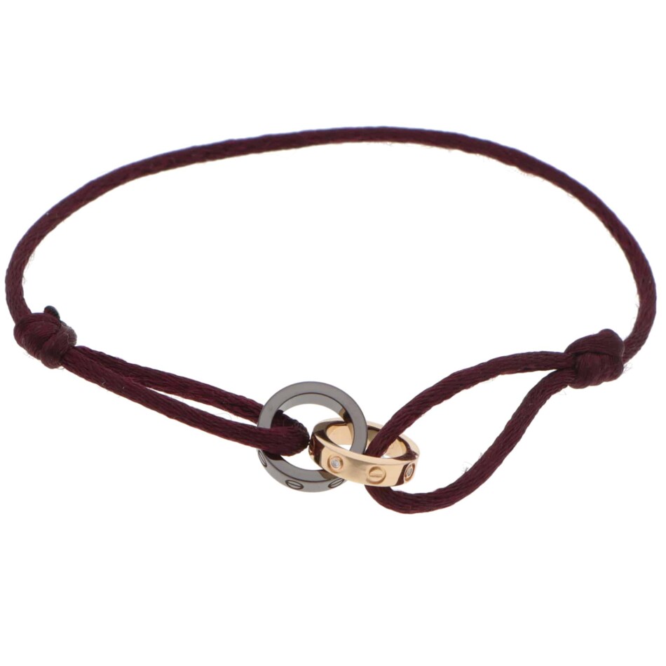 Vintage Cartier LOVE Diamond and Ceramic Purple Cord Bracelet