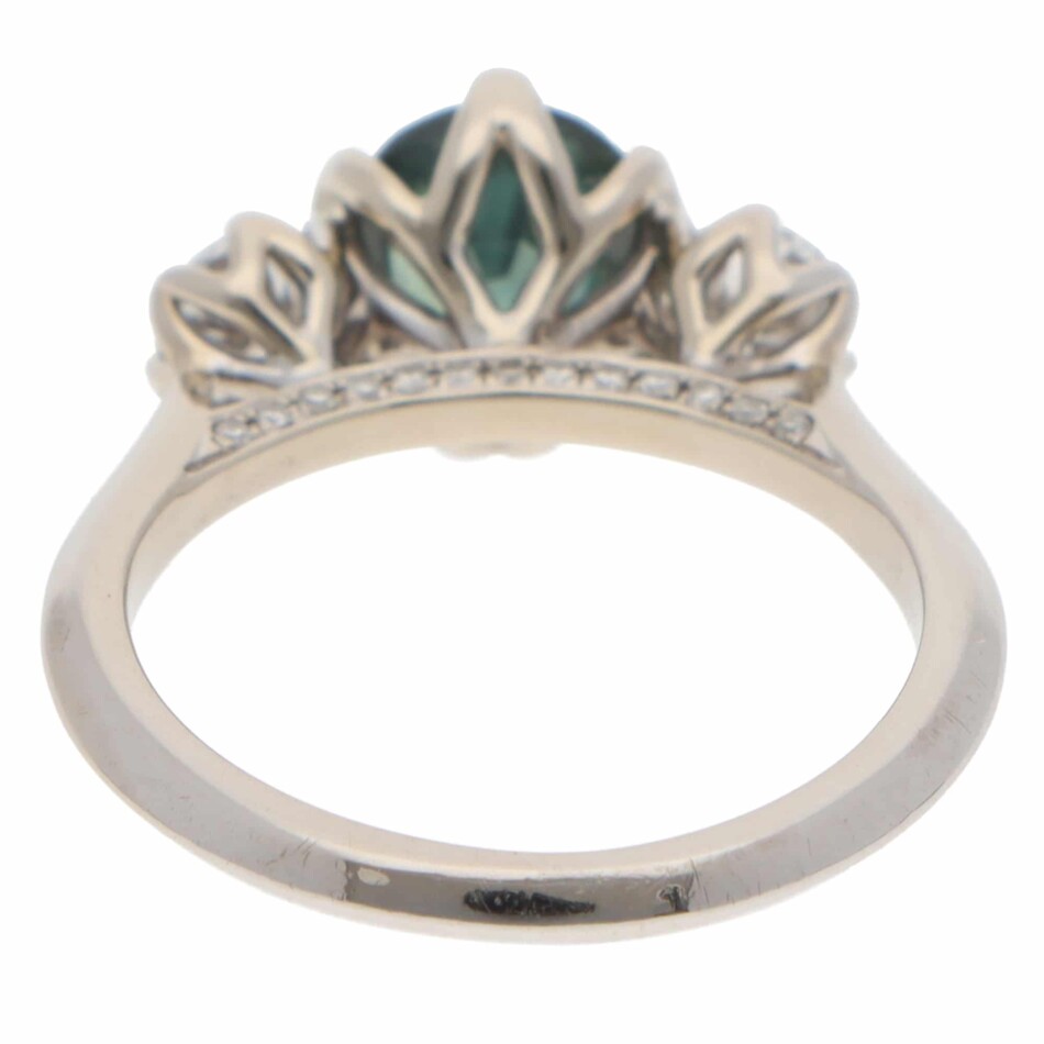 Vintage Teal Sapphire and Diamond Three Stone Ring