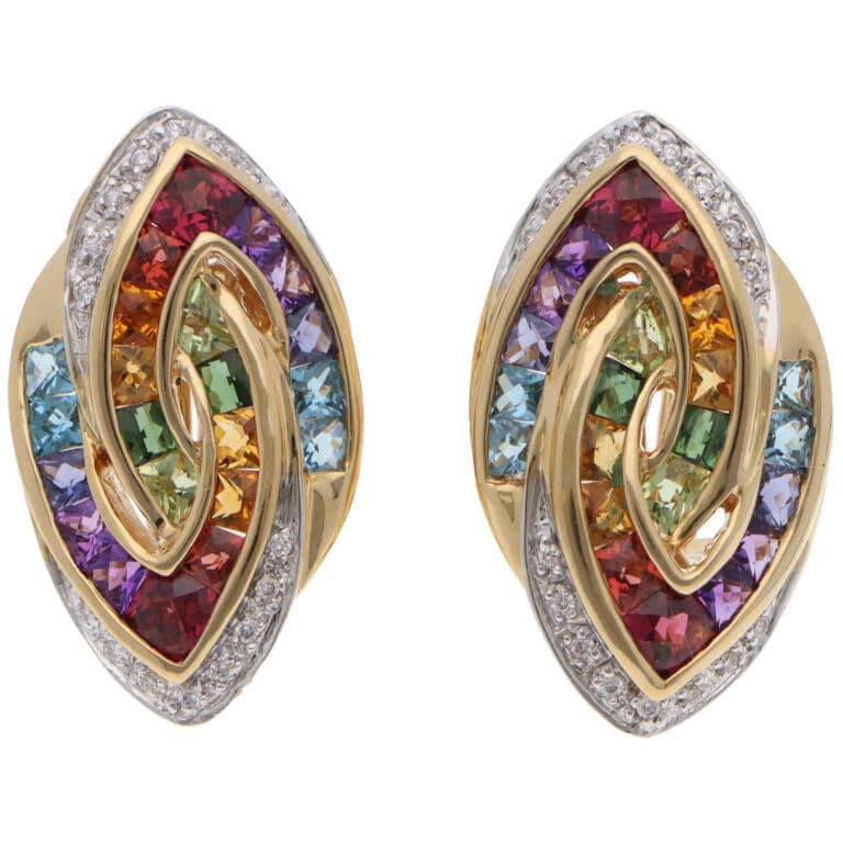 Vintage Bellarri Rainbow Gemstones and Diamond Earrings