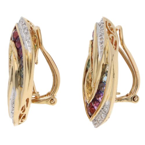 Vintage Bellarri Rainbow Gemstones and Diamond Earrings