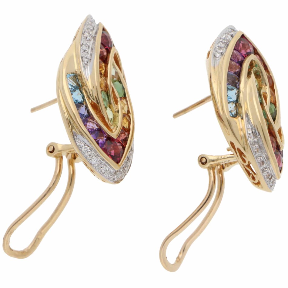 Vintage Bellarri Rainbow Gemstones and Diamond Earrings
