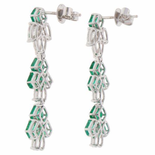 Vintage Emerald and Diamond Drop Earrings in White Gold