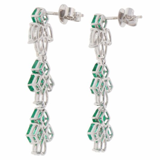 Vintage Emerald and Diamond Drop Earrings in White Gold