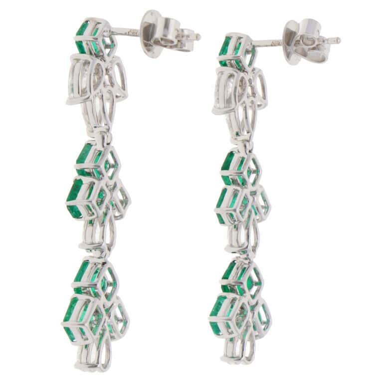 Vintage Emerald and Diamond Drop Earrings in White Gold