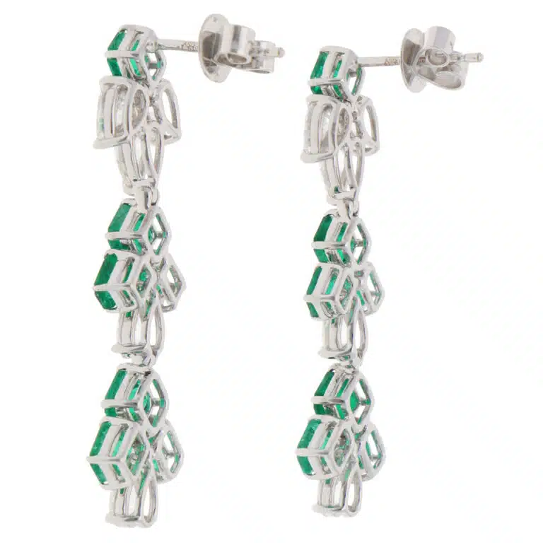 Vintage Emerald and Diamond Drop Earrings in White Gold