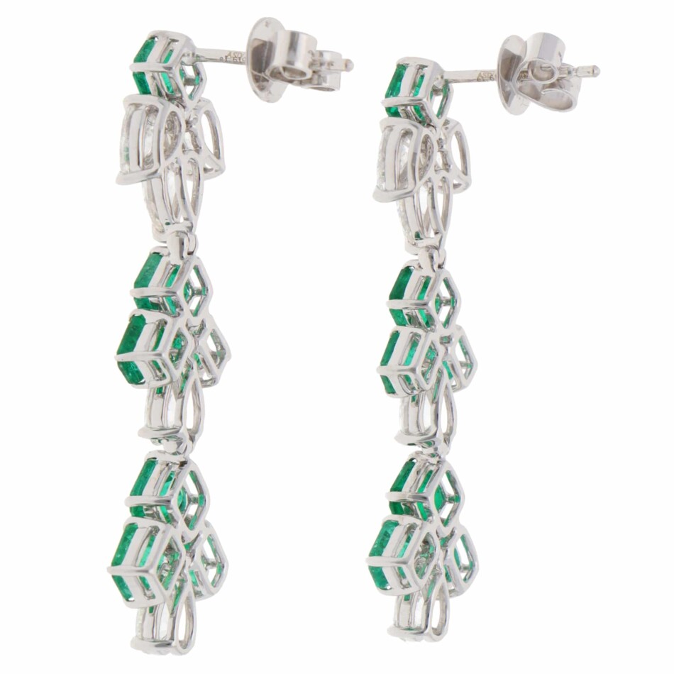 Vintage Emerald and Diamond Drop Earrings in White Gold