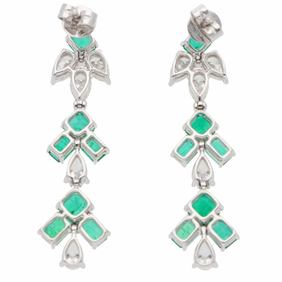 Vintage Emerald and Diamond Drop Earrings in White Gold