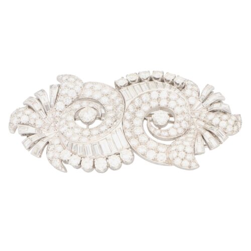Vintage 1920's Diamond Double Clip Brooch in Platinum