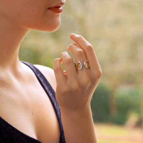 Vintage C de Cartier Diamond Open Band Ring in Gold, Size 56