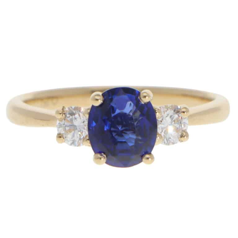 Contemporary Sapphire and Diamond Three Stone Ring