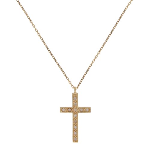 Vintage Agete Diamond Cross Necklace in Yellow Gold
